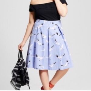 Who What Wear Blue Stripe Crane Bird Midi Skirt 100% COTTON size 12